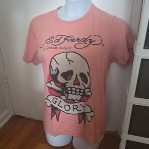 Ed Hardy Peach Skull Tee
